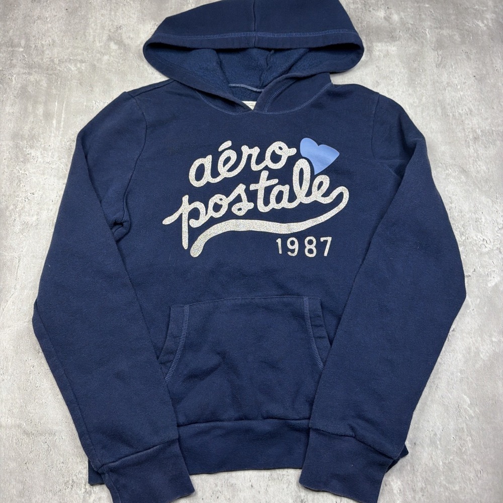 Vintage Aéropostale Brand Merchandise Women's Blue Logo 1987 Hoodie Size Large